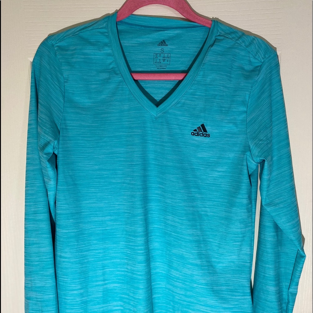 ADIDAS LONG-SLEEVE V-NECK TEAL T-SHIRT